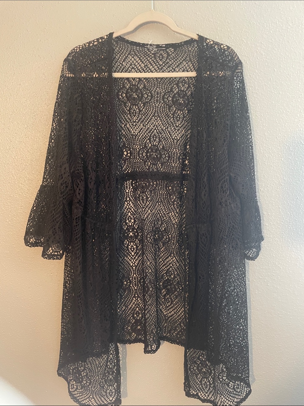 Black Crochet Lace Kimono Cover-Up